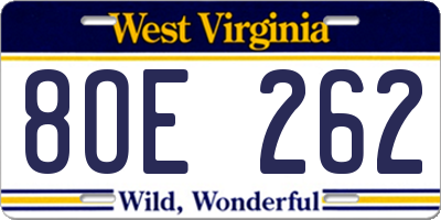WV license plate 8OE262