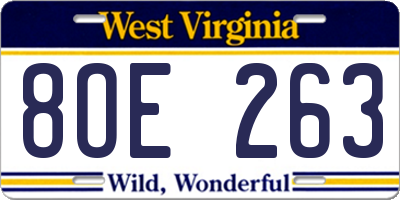 WV license plate 8OE263