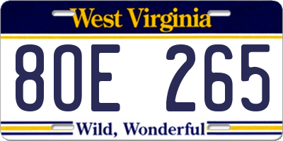 WV license plate 8OE265
