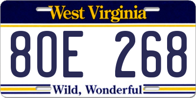 WV license plate 8OE268
