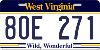 WV license plate 8OE271
