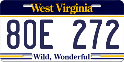 WV license plate 8OE272