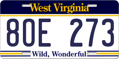 WV license plate 8OE273