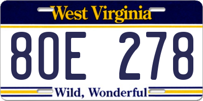 WV license plate 8OE278