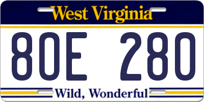 WV license plate 8OE280