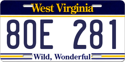 WV license plate 8OE281