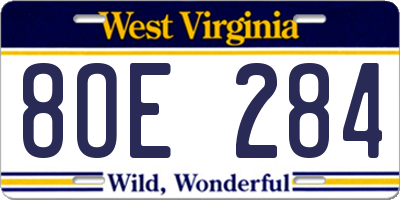 WV license plate 8OE284