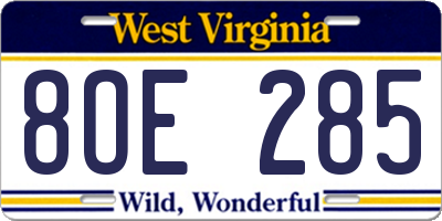 WV license plate 8OE285