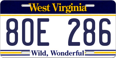 WV license plate 8OE286