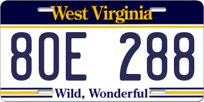 WV license plate 8OE288