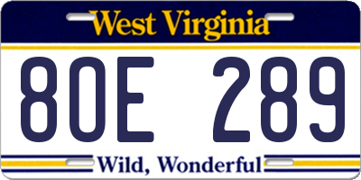 WV license plate 8OE289