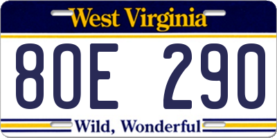 WV license plate 8OE290