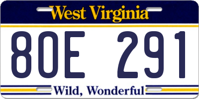 WV license plate 8OE291