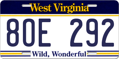 WV license plate 8OE292