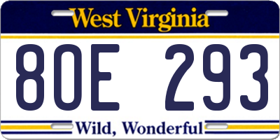 WV license plate 8OE293