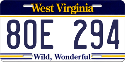 WV license plate 8OE294