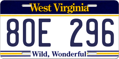 WV license plate 8OE296