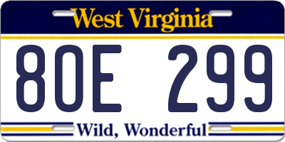 WV license plate 8OE299