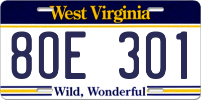 WV license plate 8OE301
