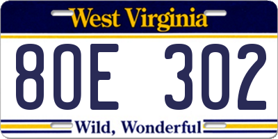 WV license plate 8OE302