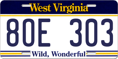 WV license plate 8OE303