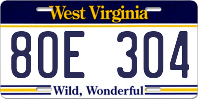 WV license plate 8OE304