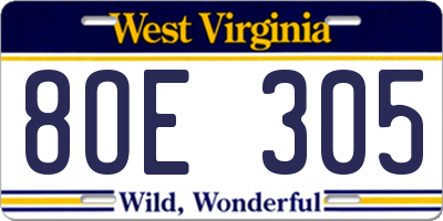 WV license plate 8OE305