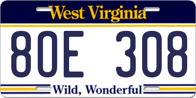 WV license plate 8OE308