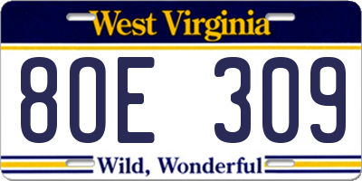 WV license plate 8OE309