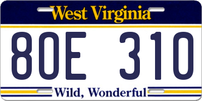 WV license plate 8OE310
