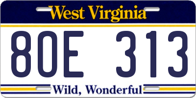 WV license plate 8OE313