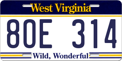 WV license plate 8OE314