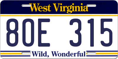 WV license plate 8OE315