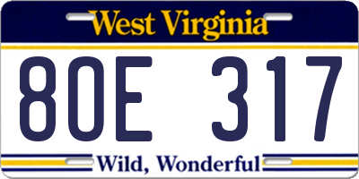 WV license plate 8OE317