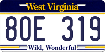 WV license plate 8OE319