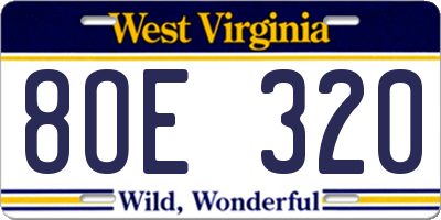 WV license plate 8OE320