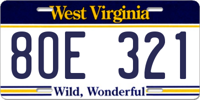 WV license plate 8OE321