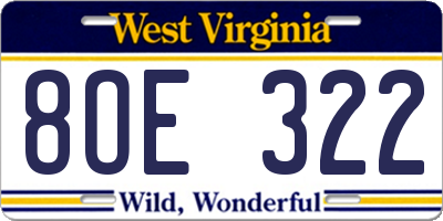 WV license plate 8OE322