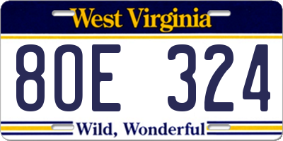 WV license plate 8OE324
