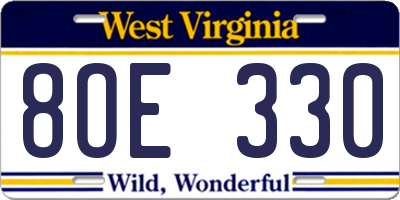 WV license plate 8OE330