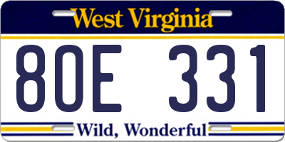 WV license plate 8OE331