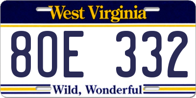 WV license plate 8OE332