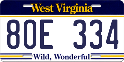 WV license plate 8OE334