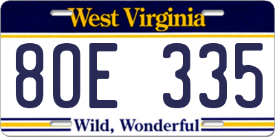 WV license plate 8OE335