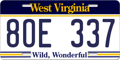 WV license plate 8OE337