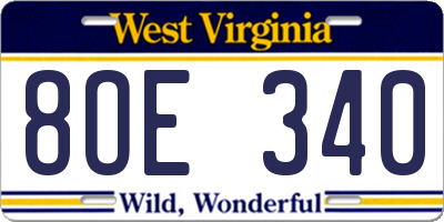 WV license plate 8OE340