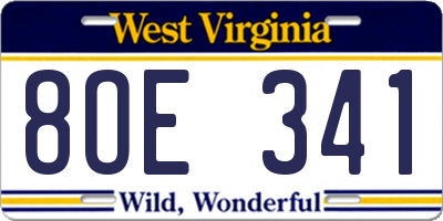 WV license plate 8OE341