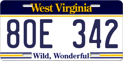 WV license plate 8OE342