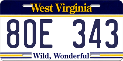 WV license plate 8OE343