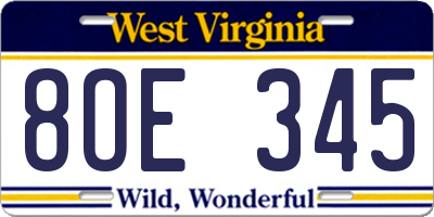 WV license plate 8OE345
